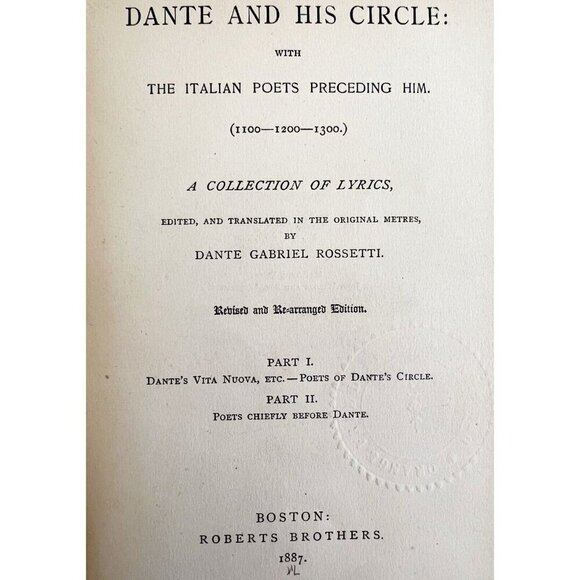 Dante And His Circle Lyrics Collection 1887 Victorian HC Alighieri Poetry E45 - Picture 3 of 6